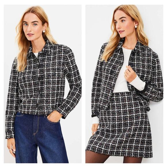 Loft Petite Shimmer Tweed Cropped Shirt Jacket size MP - Picture 1 of 10